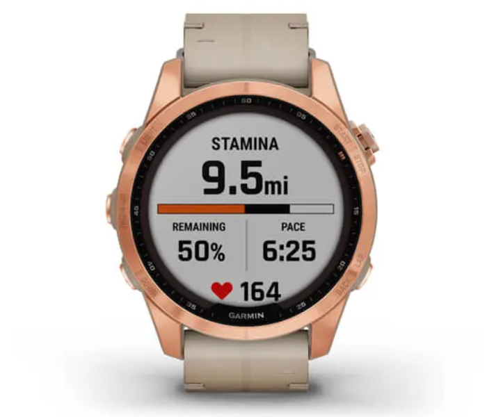 Garmin 010-02539-35 Fenix 7S Sapphire Solar Edition Rose Gold Titanium with Limestone Leather Band - Zoom Image 5