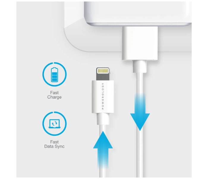 Powerology P3BLWH 3M Fast Charging USB-A to Lightning Cable - White - Zoom Image 4