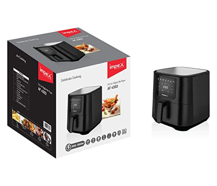 Impex AF 4303 5.5 Litre 1800Watts Stainless Steel Top Digital Air Fryer - Black - Zoom Image 2