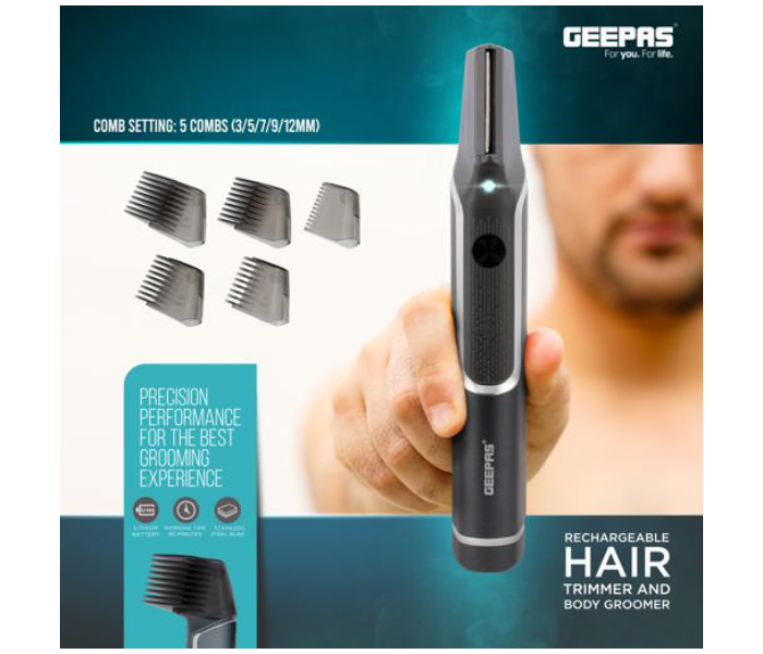 Geepas GTR56037 600mAh Rechargeable Hair Trimmer and Body Groomer - Grey - Zoom Image 5