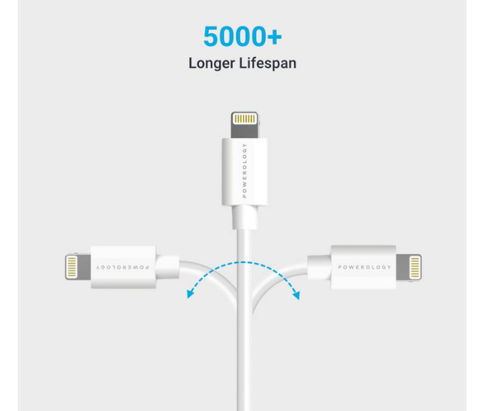 Powerology P3BLWH 3M Fast Charging USB-A to Lightning Cable - White - Zoom Image 2