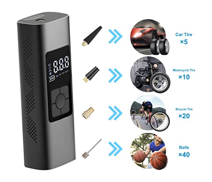 Advanced Wireless Portable Rechargeable Air Compressor With LED Light - Black - Zoom Image 5