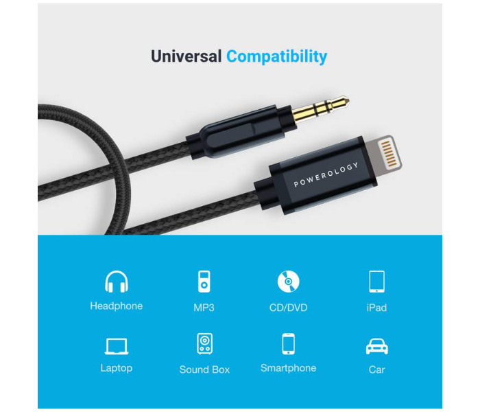 Powerology P12LAUGY Aluminum Braided iPhone Aux Cable - Black - Zoom Image 4