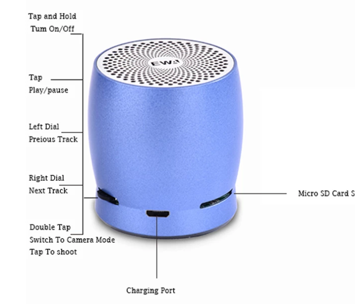 Ewa A1 Bass Soud MP3 Player Stereo Portable Bluetooth Speakers - Blue - Zoom Image 2