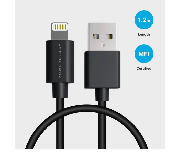 Powerology P12BLBK 1.2m PVC Lightning Cable - Black - Zoom Image 1