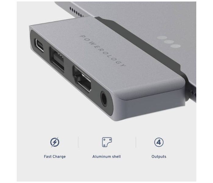 Powerology P41PACHGY USB C Hub 4 in 1 USB C iPad Pro Hub Adapter with 4K HDMI - Grey - Zoom Image 2