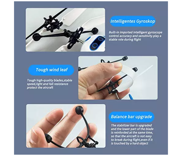 Generic Remote Control and Hand Control Flying Helicopter Drone Toys for Kids - White and Blue  - Zoom Image 3