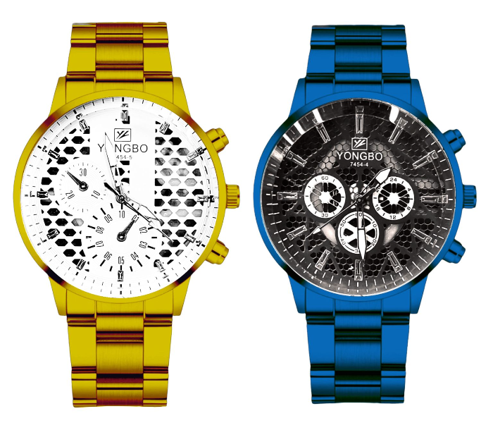 Set of 2 Formal Edition Mens Analog Watches - Blue and Gold - Zoom Image