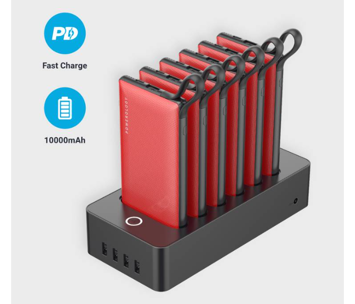 Powerology PPBCHA01-RD 6 in 1 10000mAh Power Bank Station - Red - Zoom Image 1