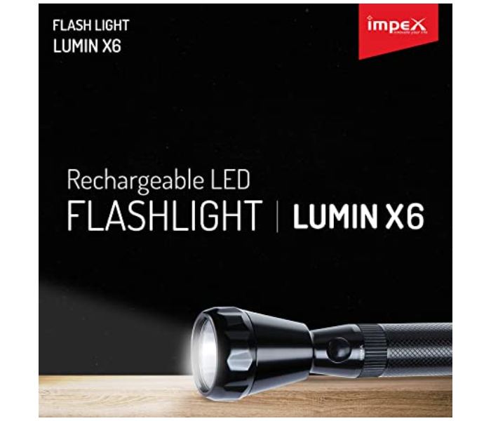 Impex LUMIN X6 Rechargeable Super Bright LED Light Flash Light - Black - Zoom Image 4