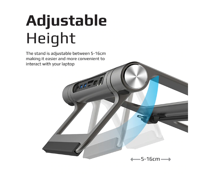 Promate 9-in-1 Multiport USB-C Hub with Laptop Stand - Grey - Zoom Image 3