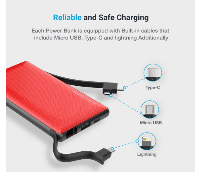 Powerology PPBCHA01-RD 6 in 1 10000mAh Power Bank Station - Red - Zoom Image 2