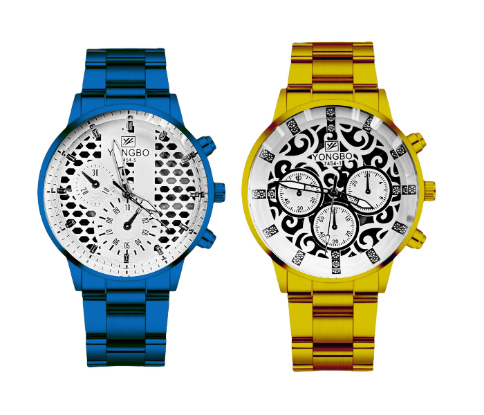 Set of 2 Classic Edition Unisex Analog Watches - Blue and Gold - Zoom Image