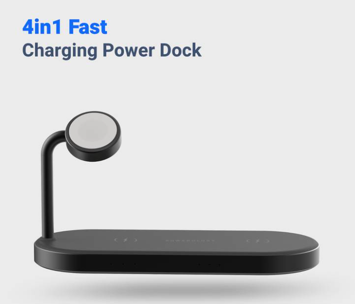 Powerology P41MFCHBK 4 in 1 Fast QI Wireless Charging Power Dock 60W UK Power Adapter - Black - Zoom Image 3