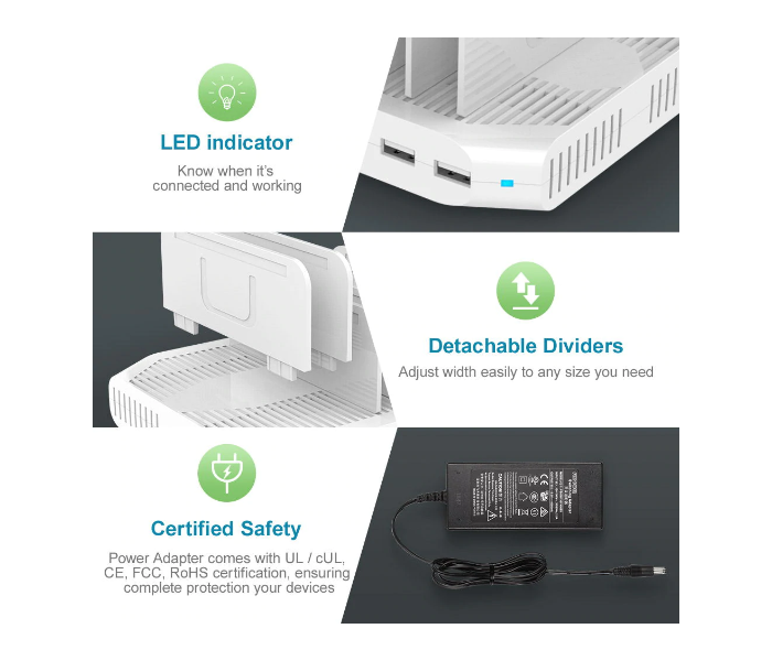 Unitek Y-2172 USB 10-Port Smart Charging Station with Power Adapter - White - Zoom Image 3