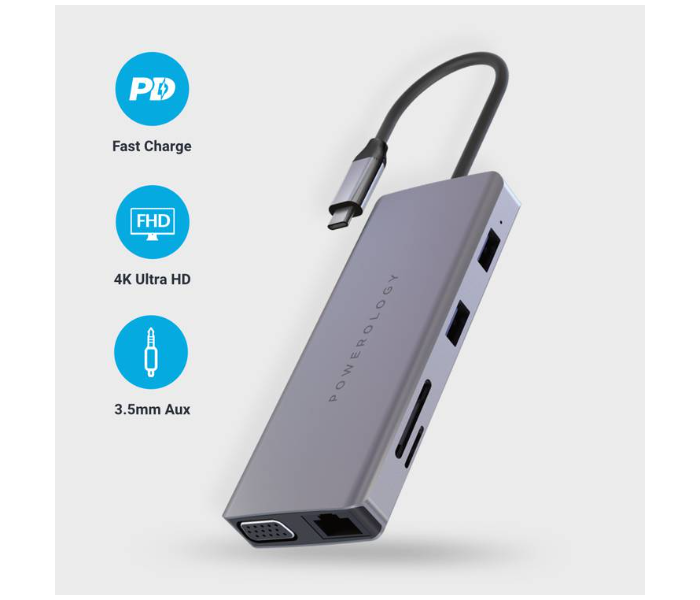 Powerology P11CHBGY 11 in 1 USB C Hub - Grey - Zoom Image 1