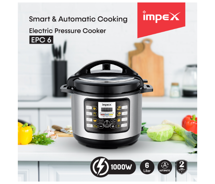 Impex EPC 6 Litre 1000 Watts Electric Cooker - Silver and Black - Zoom Image 3