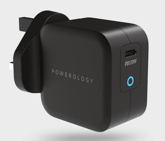 Powerology P20WGNBK Ultra-Compact 20W Power Delivery GaN Charger UK 3Pin Plug Wall Charger - Black - Zoom Image 1