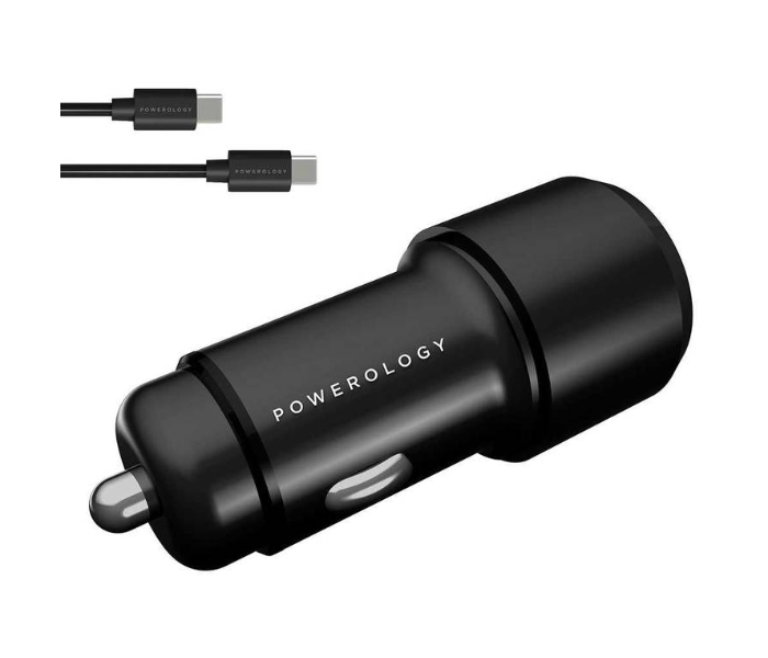 Powerology PQCPDCCCBK 36W 2 Port Type C PD Fast Charging Aluminum USB C Car Charger - Black - Zoom Image 1