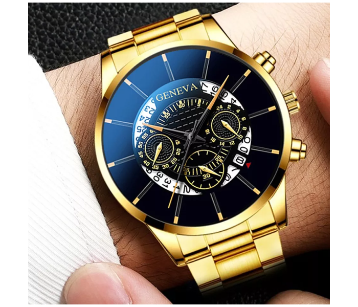 Geneva Top Luxury Brand Waterproof Analog Watches for Men - Gold and Black - Zoom Image 3