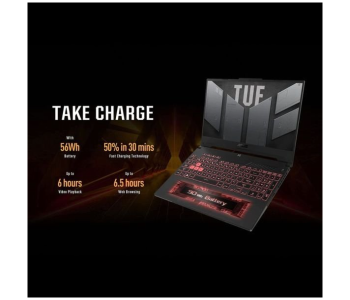 ASUS  TUF GAMING -FA507RC-HN019W-GREY  15.6 Inch FHD AMD Ryzen 7 6800H Processor 16GB DDR5 RAM 512GB SSD 4GB Nvidia GeForce RTX 3050 Graphics Windows 11 Home - Grey - Zoom Image 9