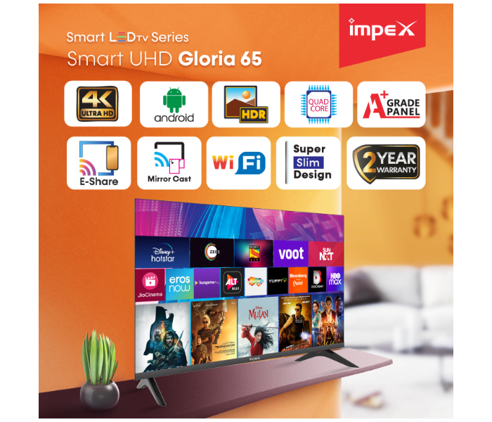 Impex GLORIA 65 UHD 65 Inch Smart TV - Black - Zoom Image 2