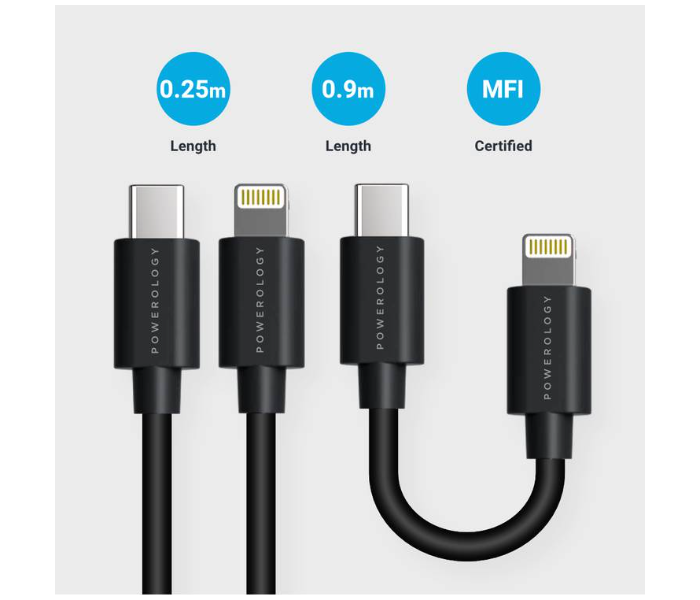 Powerology PBCOLBK Fast Charging USB-C to Lightning Cable Combo - Black - Zoom Image 1