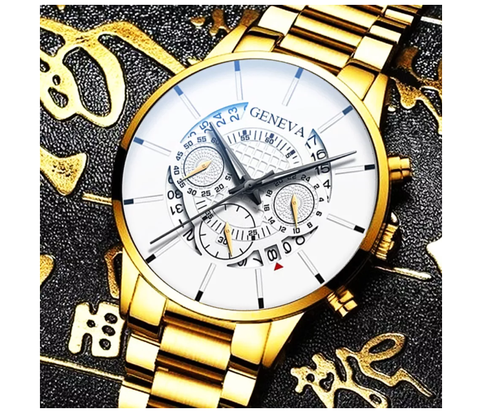 Geneva Top Luxury Brand Waterproof Analog Watches for Men - Gold and White - Zoom Image 4