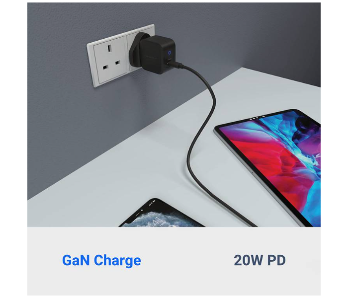 Powerology P20WGNBK Ultra-Compact 20W Power Delivery GaN Charger UK 3Pin Plug Wall Charger - Black - Zoom Image 4