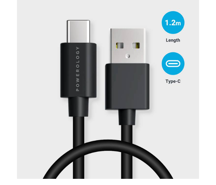 Powerology PUC3ABK 1.2m Fast Charge USB A to USB C PVC Cable - Black - Zoom Image 1