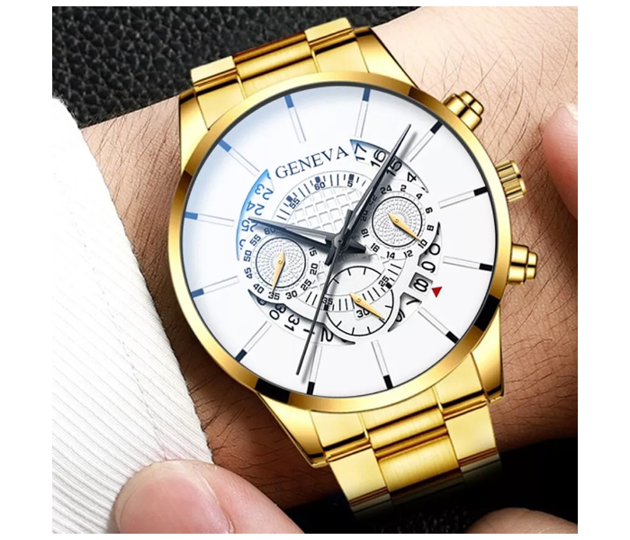 Geneva Top Luxury Brand Waterproof Analog Watches for Men - Gold and White - Zoom Image 3