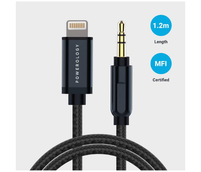 Powerology P12LAUGY Aluminum Braided iPhone Aux Cable - Black - Zoom Image 1