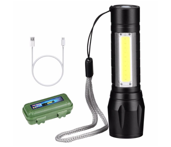 One Piece 9000LED Mini Zoomable USB Rechargeable Flash Light - Black - Zoom Image 1