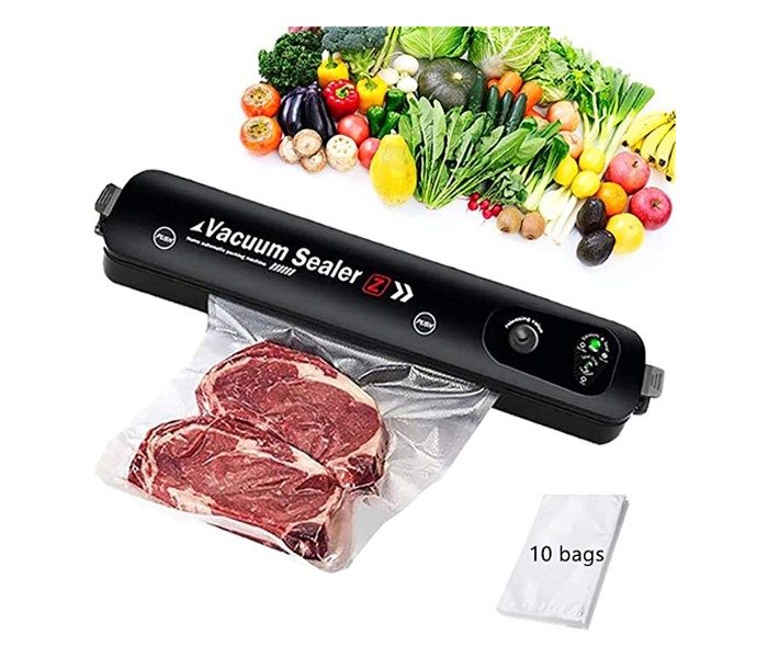 Automatic Food Saver One-Touch Compact Vaccum Sealer Machine with 10 sealing Bags - Black - Zoom Image 1