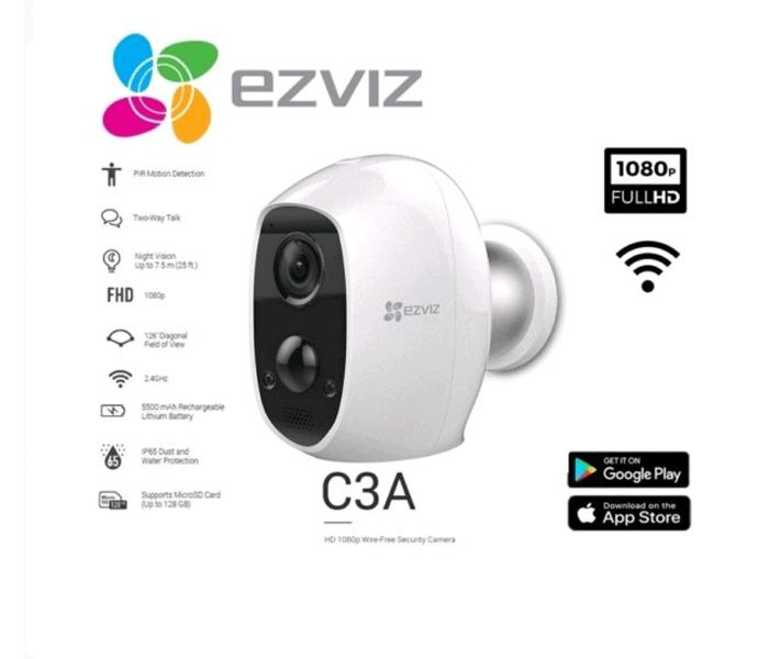 EZVIZ C3A 2MP Wire Free Wifi Camera - Black and White - Zoom Image 1