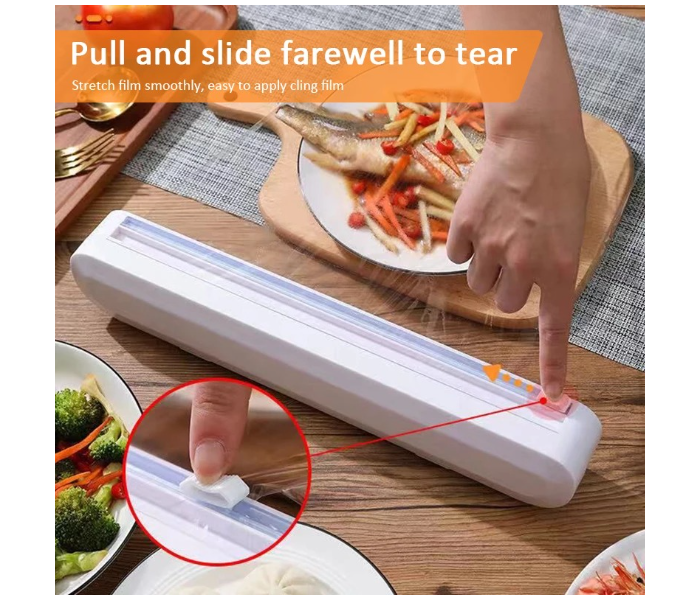 Generic Plastic Food Wrap Dispenser With Slide Cutter Adjustable Cling Film Cutter - Zoom Image 2