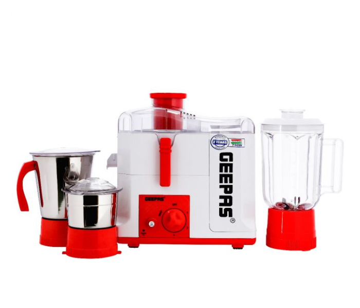 Geepas GSB44077 750 Watts 4-In-1 Food Processor - Red and White - Zoom Image 1