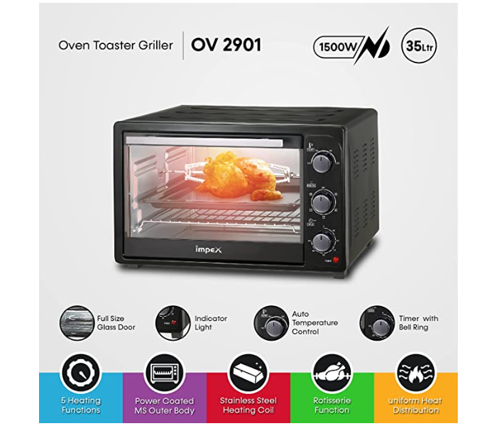 Impex OV 2901 1500Watts 35 Litre Electric Oven Toaster Grill - Black - Zoom Image 2