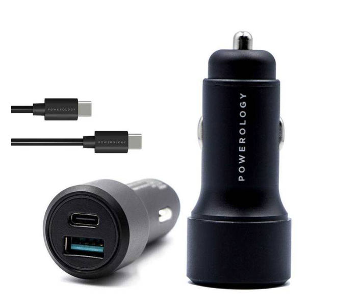 Powerology PQCPDCCCBK 36W 2 Port Type C PD Fast Charging Aluminum USB C Car Charger - Black - Zoom Image 2