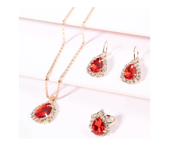 Fashion Waterdrop Shiny Rhinestones Necklace Ring Earrings Women Jewelry Set - Red - Zoom Image 2