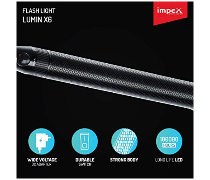 Impex LUMIN X6 Rechargeable Super Bright LED Light Flash Light - Black - Zoom Image 2