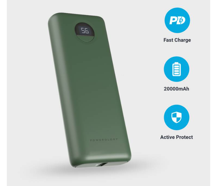 Powerology PPBCHA05-GN 20000mAh Portable Compact Power Bank - Green - Zoom Image 1