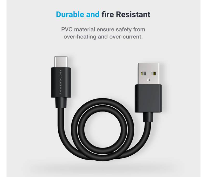 Powerology PUC3ABK 1.2m Fast Charge USB A to USB C PVC Cable - Black - Zoom Image 2