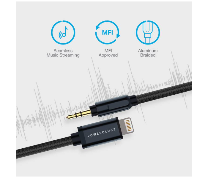 Powerology P12LAUGY Aluminum Braided iPhone Aux Cable - Black - Zoom Image 3