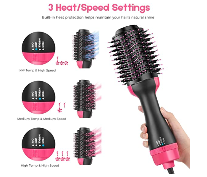 All in 1 Hot Air Brush for Hair Dryer Curler and Straightener for Women - Pink and Black - Zoom Image 4