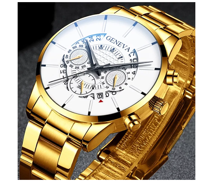 Geneva Top Luxury Brand Waterproof Analog Watches for Men - Gold and White - Zoom Image 2