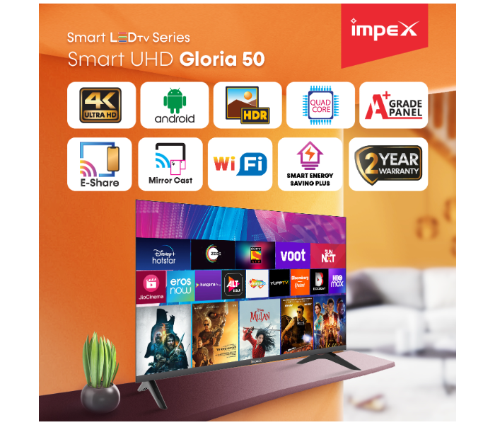 Impex GLORIA 50 Inch UHD Smart TV - Black - Zoom Image 2