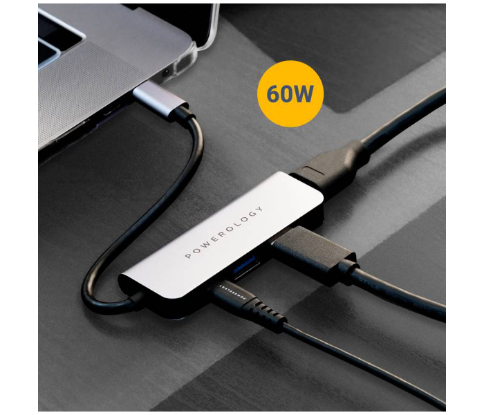 Powerology P4CHBGY USB-C Hub 4 in 1 Charge - Grey - Zoom Image 4