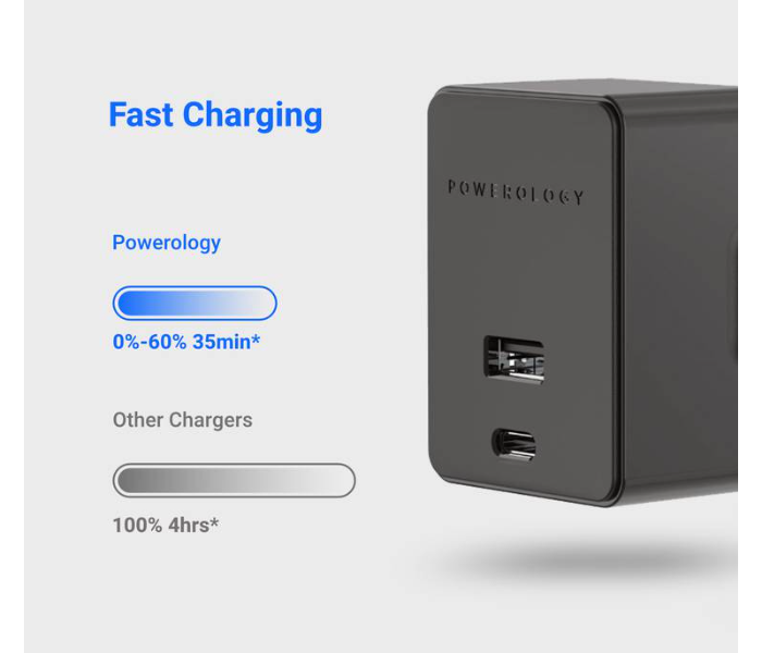 Powerology PPDUKLBK Ultra-Quick PD and QC Charger Dual Ports Fast Charging Wall Charger - Black - Zoom Image 3