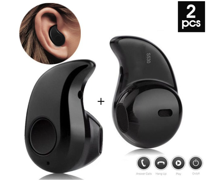 Combo of 2 Piece S530 Mini Invisible Single Bluetooth Headset With Mic - Black - Zoom Image 2